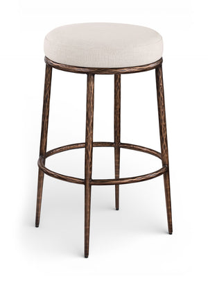 Meridian Furniture Ferro Linen-textured Performance Fabric Barstool with Brushed Bronze Iron Base 77082Beige-C