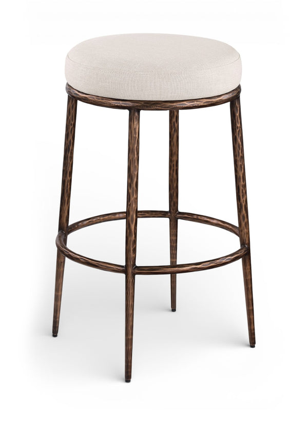 Meridian Furniture Ferro Linen-textured Performance Fabric Barstool with Brushed Bronze Iron Base 77082Beige-C