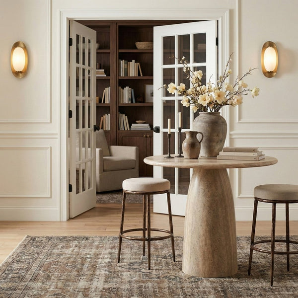 Meridian Furniture Ferro Linen-textured Performance Fabric Barstool with Brushed Bronze Iron Base 77082Beige-C