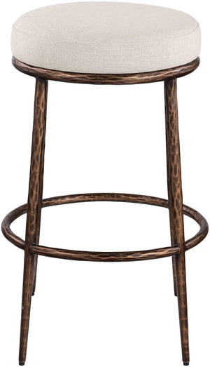 Meridian Furniture Ferro Linen-textured Performance Fabric Barstool with Brushed Bronze Iron Base 77082Beige-C