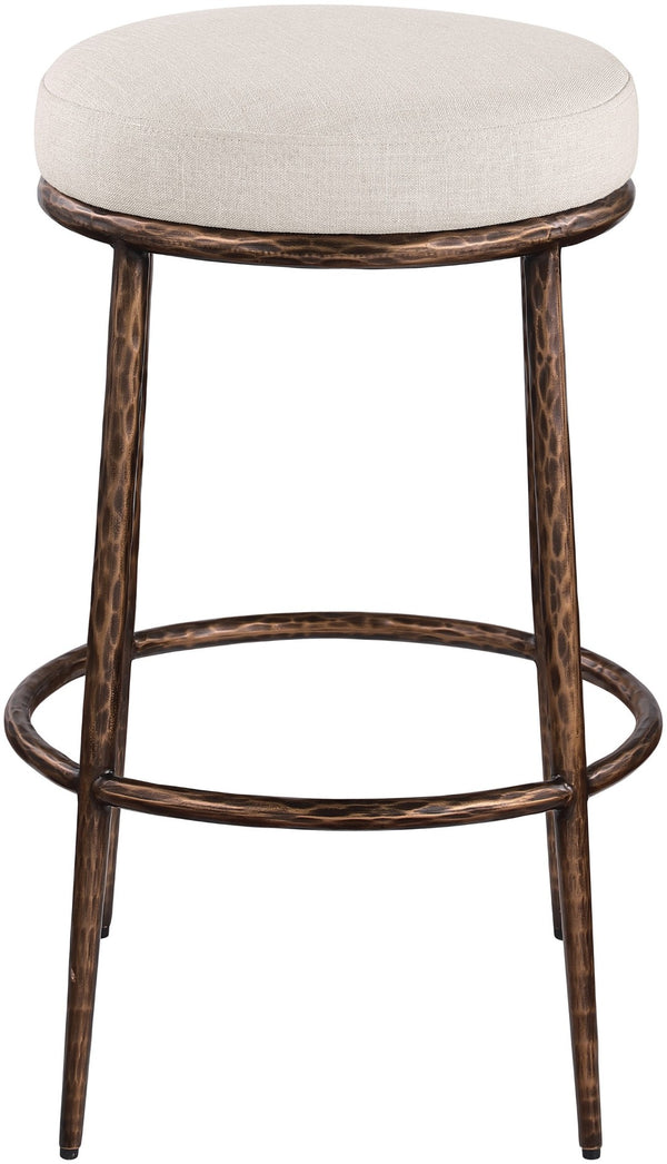 Meridian Furniture Ferro Linen-textured Performance Fabric Barstool with Brushed Bronze Iron Base 77082Beige-C