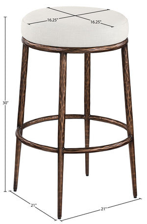 Meridian Furniture Ferro Cream Linen Performance Fabric Barstool with Brushed Bronze Iron Frame 77082Cream-C