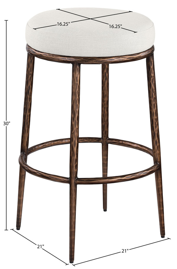 Meridian Furniture Ferro Cream Linen Performance Fabric Barstool with Brushed Bronze Iron Frame 77082Cream-C