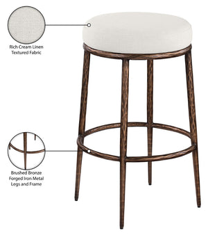Meridian Furniture Ferro Cream Linen Performance Fabric Barstool with Brushed Bronze Iron Frame 77082Cream-C