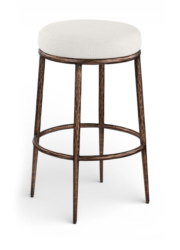 Meridian Furniture Ferro Cream Linen Performance Fabric Barstool with Brushed Bronze Iron Frame 77082Cream-C
