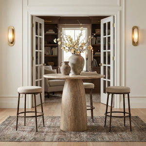 Meridian Furniture Ferro Cream Linen Performance Fabric Barstool with Brushed Bronze Iron Frame 77082Cream-C
