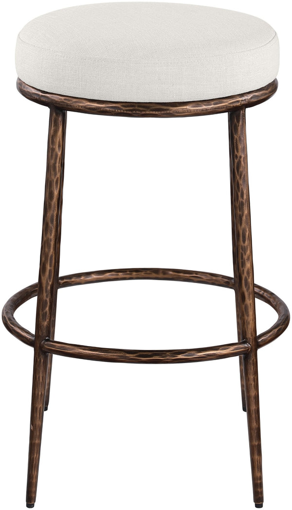 Meridian Furniture Ferro Cream Linen Performance Fabric Barstool with Brushed Bronze Iron Frame 77082Cream-C