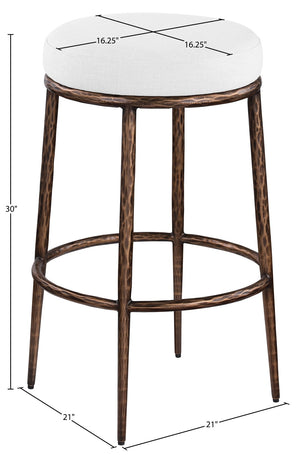 Meridian Furniture Ferro Sculptural Iron Barstool with Stain-resistant Linen Seat for Kitchen Islands 77082White-C