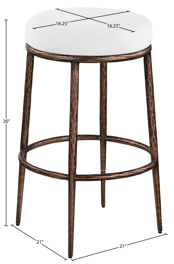 Meridian Furniture Ferro Sculptural Iron Barstool with Stain-resistant Linen Seat for Kitchen Islands 77082White-C