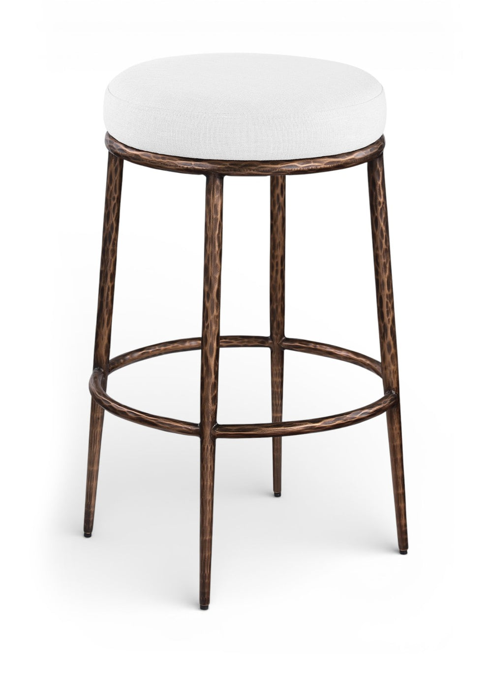 Meridian Furniture Ferro Sculptural Iron Barstool with Stain-resistant Linen Seat for Kitchen Islands 77082White-C