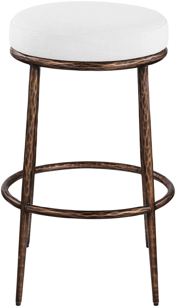 Meridian Furniture Ferro Sculptural Iron Barstool with Stain-resistant Linen Seat for Kitchen Islands 77082White-C