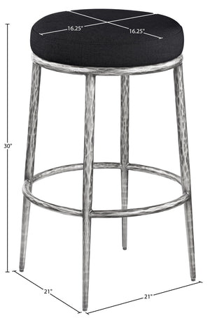Meridian Furniture Ferro Contemporary Bar Stool with Linen Fabric Seat and Brushed Silver Iron Legs 77083Black-C