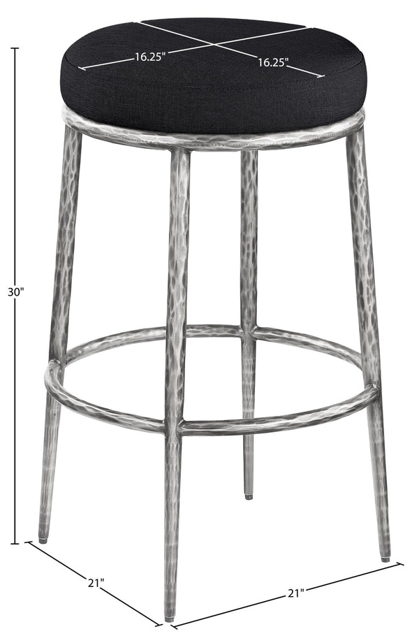 Meridian Furniture Ferro Contemporary Bar Stool with Linen Fabric Seat and Brushed Silver Iron Legs 77083Black-C