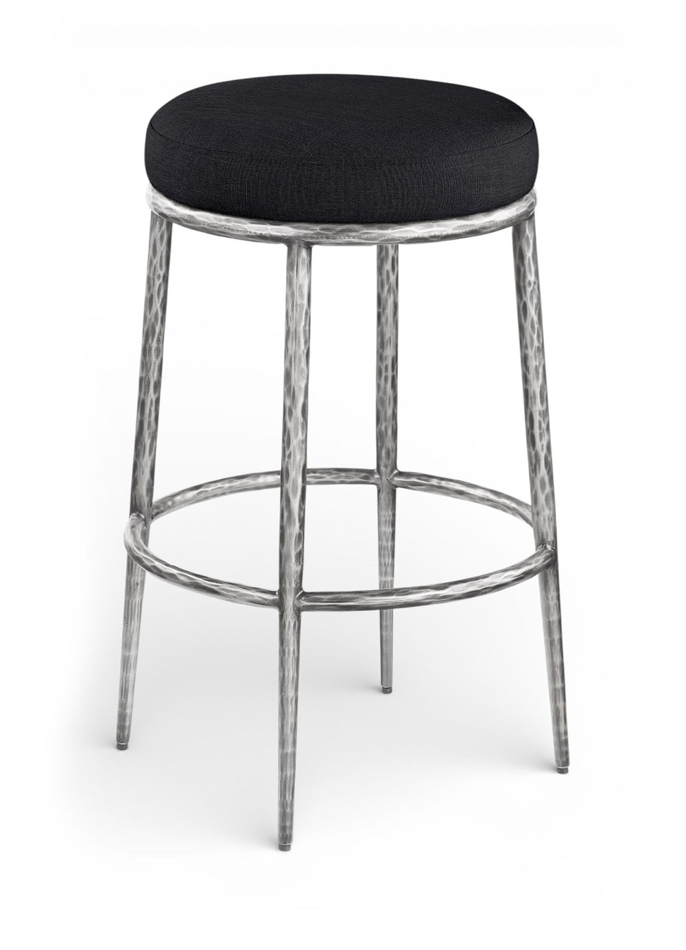 Meridian Furniture Ferro Contemporary Bar Stool with Linen Fabric Seat and Brushed Silver Iron Legs 77083Black-C