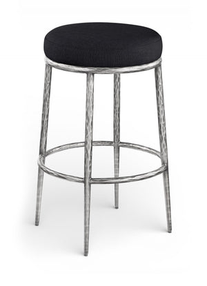 Meridian Furniture Ferro Contemporary Bar Stool with Linen Fabric Seat and Brushed Silver Iron Legs 77083Black-C