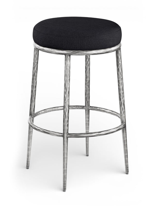 Meridian Furniture Ferro Contemporary Bar Stool with Linen Fabric Seat and Brushed Silver Iron Legs 77083Black-C