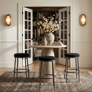 Meridian Furniture Ferro Contemporary Bar Stool with Linen Fabric Seat and Brushed Silver Iron Legs 77083Black-C