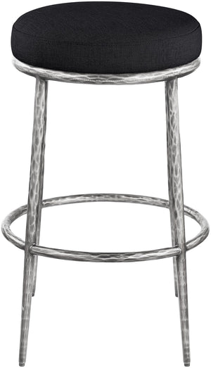 Meridian Furniture Ferro Contemporary Bar Stool with Linen Fabric Seat and Brushed Silver Iron Legs 77083Black-C