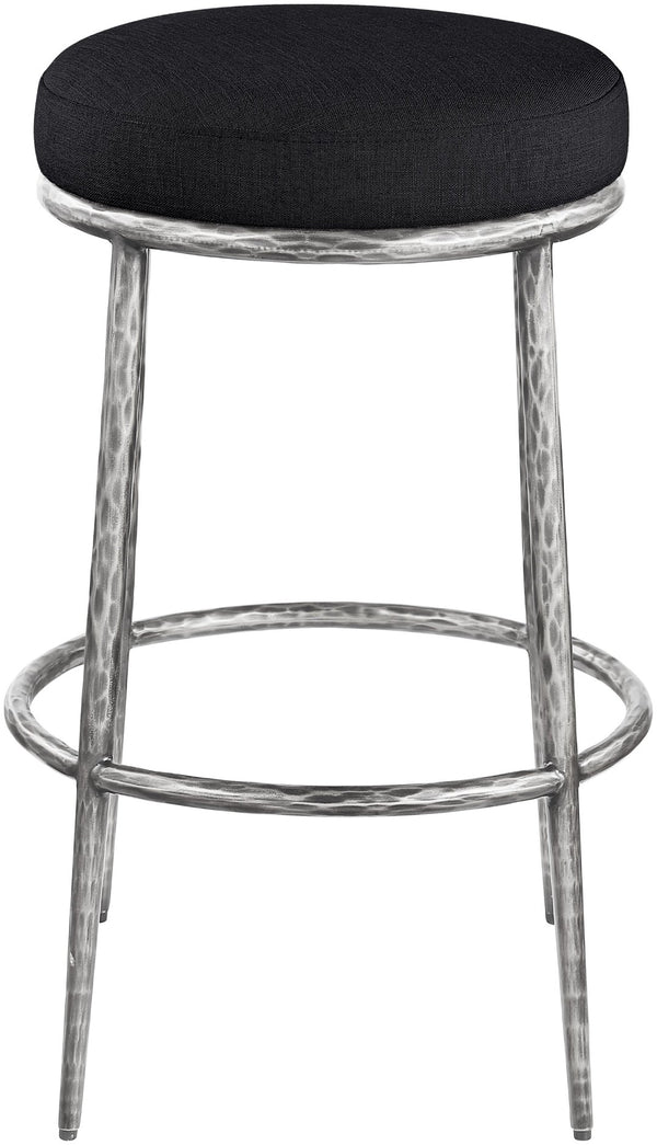 Meridian Furniture Ferro Contemporary Bar Stool with Linen Fabric Seat and Brushed Silver Iron Legs 77083Black-C