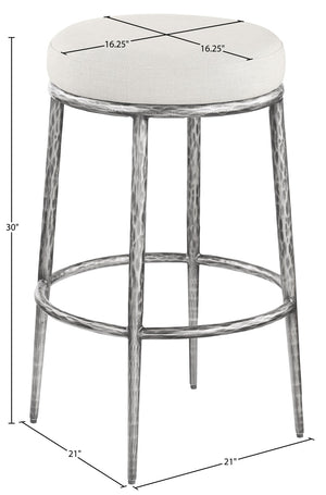 Meridian Furniture Ferro Upholstered Barstool with Forged Iron Legs and Linen Performance Seat 77083Cream-C