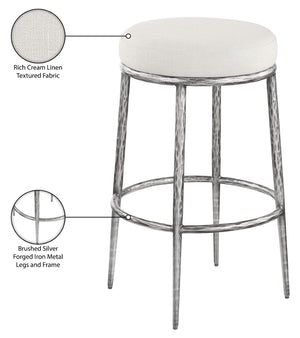 Meridian Furniture Ferro Upholstered Barstool with Forged Iron Legs and Linen Performance Seat 77083Cream-C