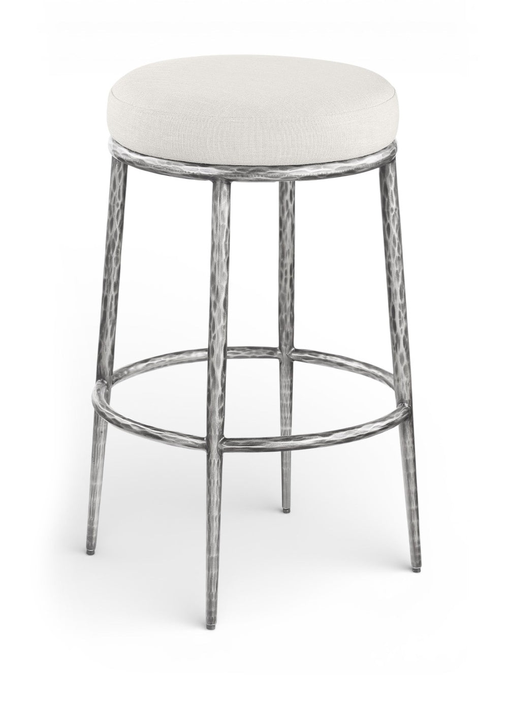 Meridian Furniture Ferro Upholstered Barstool with Forged Iron Legs and Linen Performance Seat 77083Cream-C