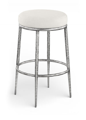 Meridian Furniture Ferro Upholstered Barstool with Forged Iron Legs and Linen Performance Seat 77083Cream-C