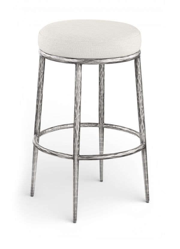 Meridian Furniture Ferro Upholstered Barstool with Forged Iron Legs and Linen Performance Seat 77083Cream-C