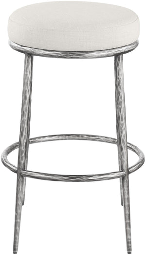 Meridian Furniture Ferro Upholstered Barstool with Forged Iron Legs and Linen Performance Seat 77083Cream-C