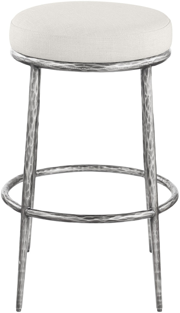 Meridian Furniture Ferro Upholstered Barstool with Forged Iron Legs and Linen Performance Seat 77083Cream-C