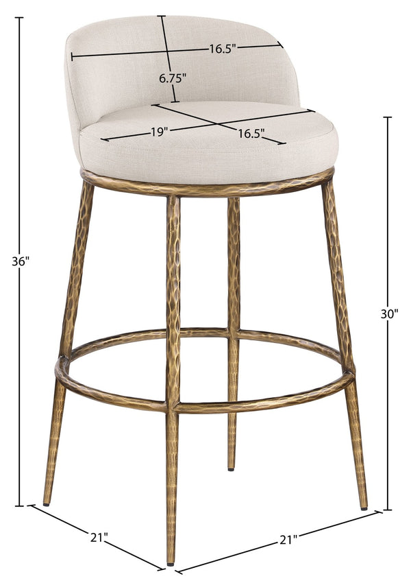 Meridian Furniture Ferro Beige Linen Performance Fabric Barstool with Brushed Brass Iron Legs 77084Beige-C