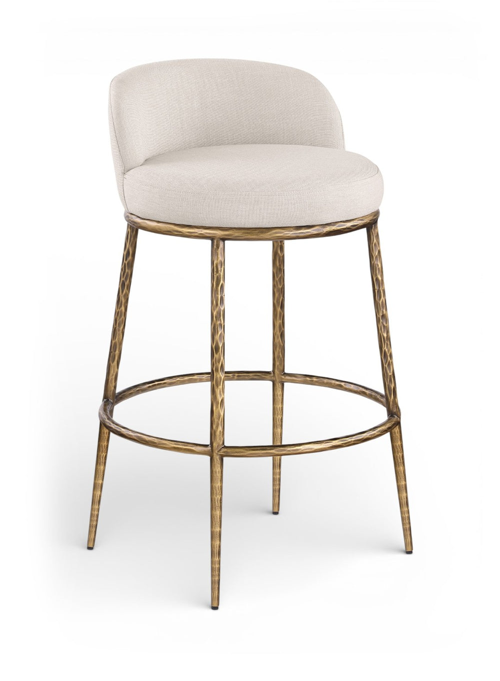 Meridian Furniture Ferro Beige Linen Performance Fabric Barstool with Brushed Brass Iron Legs 77084Beige-C