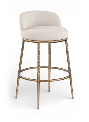 Meridian Furniture Ferro Beige Linen Performance Fabric Barstool with Brushed Brass Iron Legs 77084Beige-C