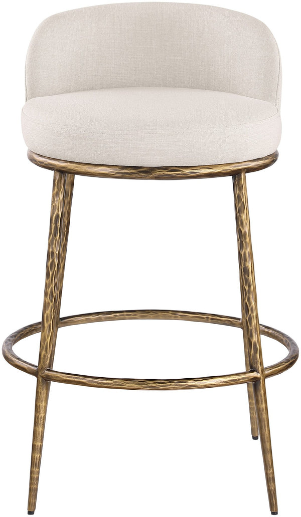 Meridian Furniture Ferro Beige Linen Performance Fabric Barstool with Brushed Brass Iron Legs 77084Beige-C