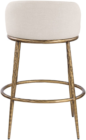 Meridian Furniture Ferro Beige Linen Performance Fabric Barstool with Brushed Brass Iron Legs 77084Beige-C