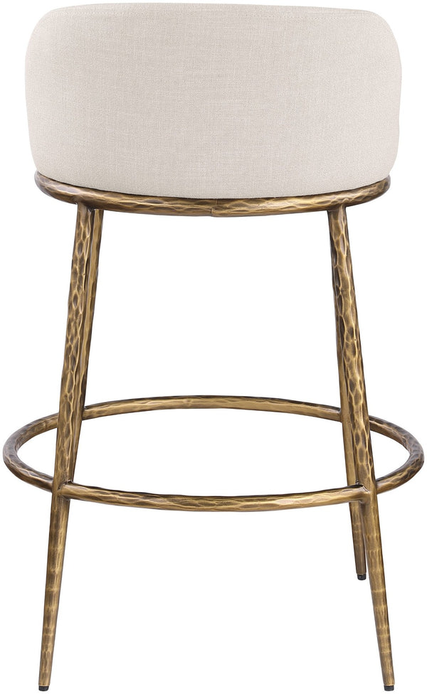 Meridian Furniture Ferro Beige Linen Performance Fabric Barstool with Brushed Brass Iron Legs 77084Beige-C