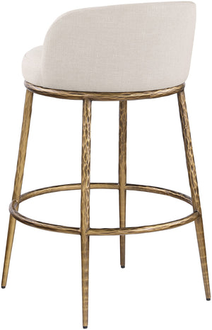 Meridian Furniture Ferro Beige Linen Performance Fabric Barstool with Brushed Brass Iron Legs 77084Beige-C
