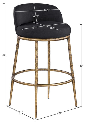 Meridian Furniture Ferro Upholstered Bar Stool with Brass Iron Frame for Kitchen Islands 77084Black-C