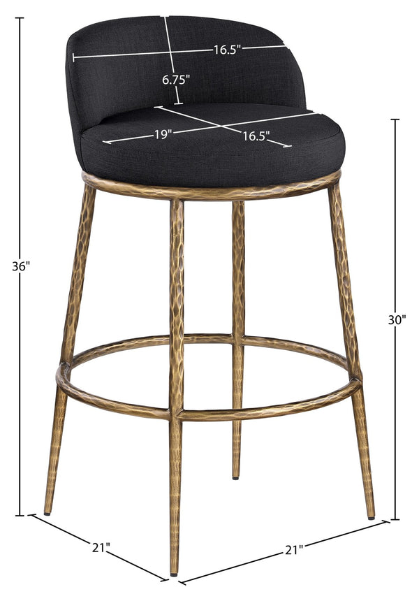 Meridian Furniture Ferro Upholstered Bar Stool with Brass Iron Frame for Kitchen Islands 77084Black-C