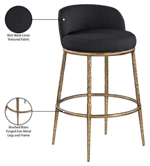 Meridian Furniture Ferro Upholstered Bar Stool with Brass Iron Frame for Kitchen Islands 77084Black-C