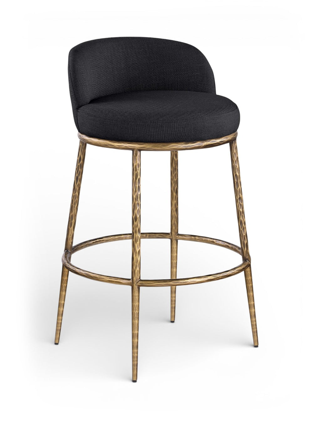 Meridian Furniture Ferro Upholstered Bar Stool with Brass Iron Frame for Kitchen Islands 77084Black-C