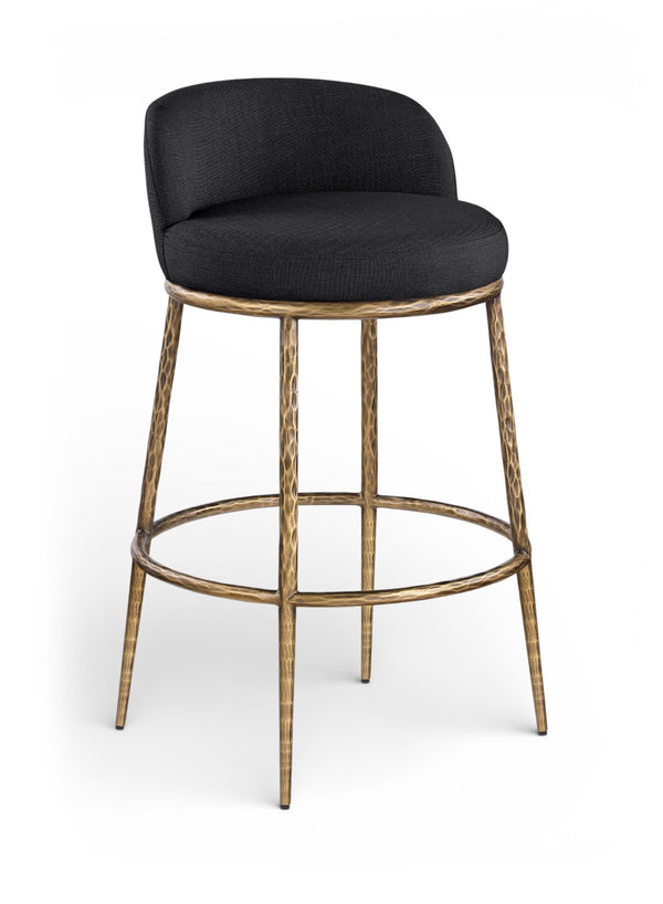 Meridian Furniture Ferro Upholstered Bar Stool with Brass Iron Frame for Kitchen Islands 77084Black-C
