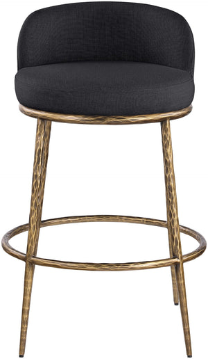 Meridian Furniture Ferro Upholstered Bar Stool with Brass Iron Frame for Kitchen Islands 77084Black-C