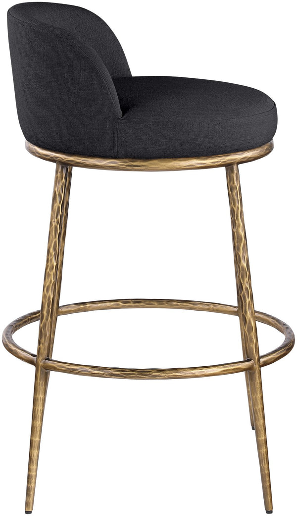 Meridian Furniture Ferro Upholstered Bar Stool with Brass Iron Frame for Kitchen Islands 77084Black-C