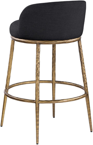 Meridian Furniture Ferro Upholstered Bar Stool with Brass Iron Frame for Kitchen Islands 77084Black-C