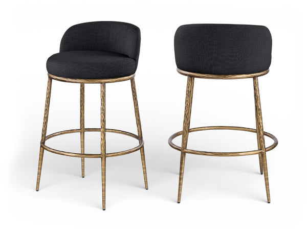 Meridian Furniture Ferro Upholstered Bar Stool with Brass Iron Frame for Kitchen Islands 77084Black-C