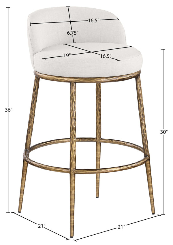 Meridian Furniture Ferro Cream Linen Upholstered Barstool with Brushed Brass Iron Frame for Kitchen Islands 77084Cream-C