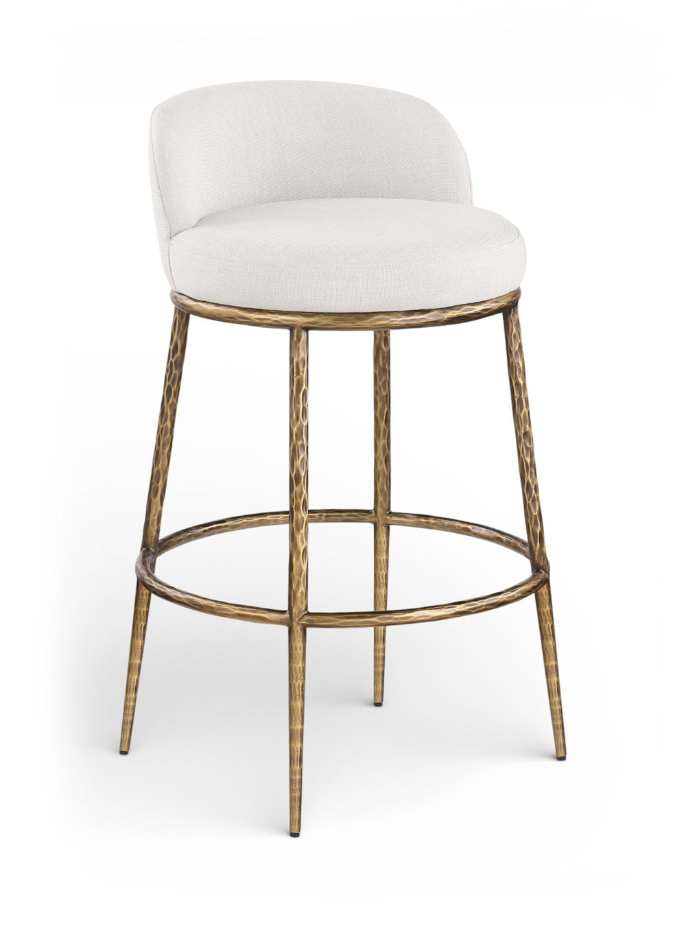 Meridian Furniture Ferro Cream Linen Upholstered Barstool with Brushed Brass Iron Frame for Kitchen Islands 77084Cream-C