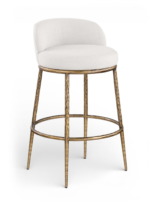 Meridian Furniture Ferro Cream Linen Upholstered Barstool with Brushed Brass Iron Frame for Kitchen Islands 77084Cream-C