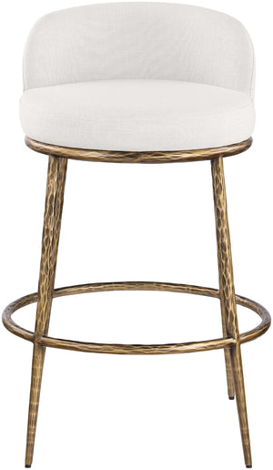 Meridian Furniture Ferro Cream Linen Upholstered Barstool with Brushed Brass Iron Frame for Kitchen Islands 77084Cream-C